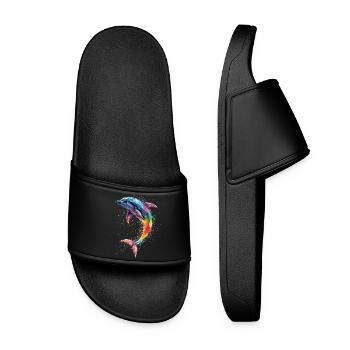 Dolphin Diver Dolphins Ocean Cute Dolphins Dolphin - Women’s Pool Sliders - black - Front