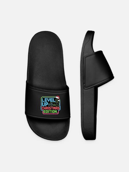 Level Up for Christmas - Pixel Gamer Gift - Women’s Pool Sliders - black
