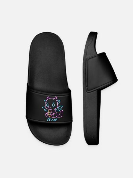Neon Rainboat Dragon in Neon Lines - Women’s Pool Sliders - black