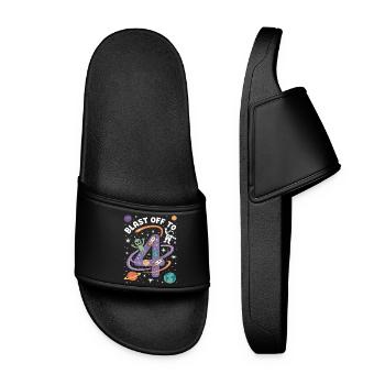 Departure into space 4th birthday children's birthday party - Women’s Pool Sliders - black - Front