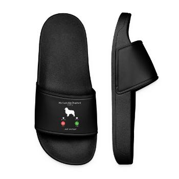 Australian Shepherd Is Calling I Must Go Dog Mom - Women’s Pool Sliders - black - Front