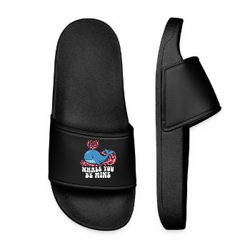 Whale You Be Mine Cute Ocean Animal Valentine Pun - Women’s Pool Sliders - black - Front