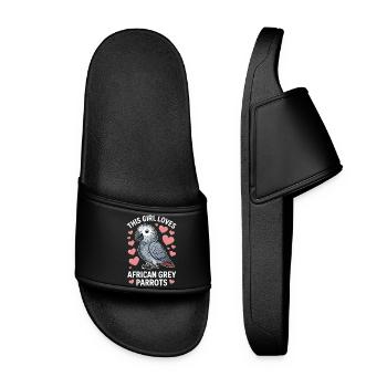 Grey Parrot Sayings Funny Grey Parrot Gift - Women’s Pool Sliders - black - Front
