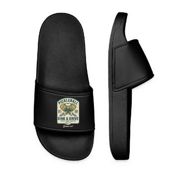 Pickleball Dink And Drive Game On Player - Women’s Pool Sliders - black - Front