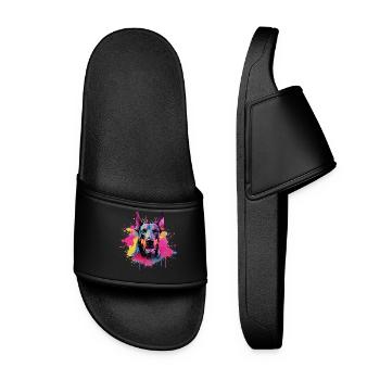 Dog Doberman Pinscher Colorful Splash Art - Women’s Pool Sliders - black - Front