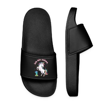 1. Geburtstag Einhorn Mädchen Ich bin schon 1 - Frauen Badelatschen - Schwarz - Vorne