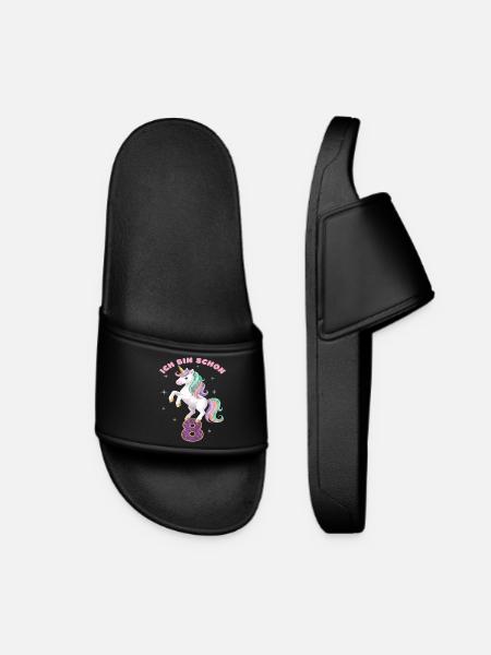 8. Geburtstag Einhorn Mädchen Ich bin schon 8 - Frauen Badelatschen - Schwarz