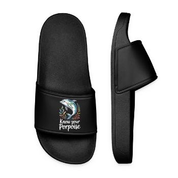 Know Your Porpoise Porpoise Saying Sea - Women’s Pool Sliders - black - Front