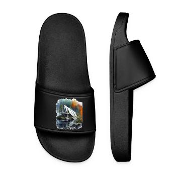 ABANDONED LUXURY - Modern A-Frame Ruins Sketch - Women’s Pool Sliders - black - Front