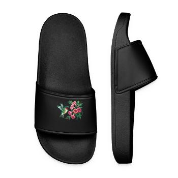 Ruby Throated Hummingbird Floral - Women’s Pool Sliders - black - Front