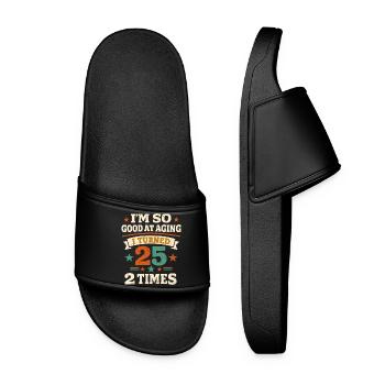 50 years Humor 25 years 2 times Anniversary - Women’s Pool Sliders - black - Front