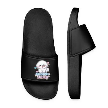 Born to be Fluffy - cute dog design - Women’s Pool Sliders - black - Front