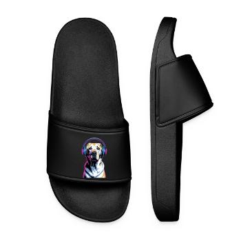 Labrador with headphones - Women’s Pool Sliders - black - Front