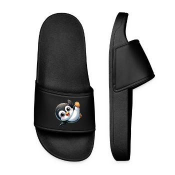 Penguin Handstand Breakdance Cartoon - Women’s Pool Sliders - black - Front