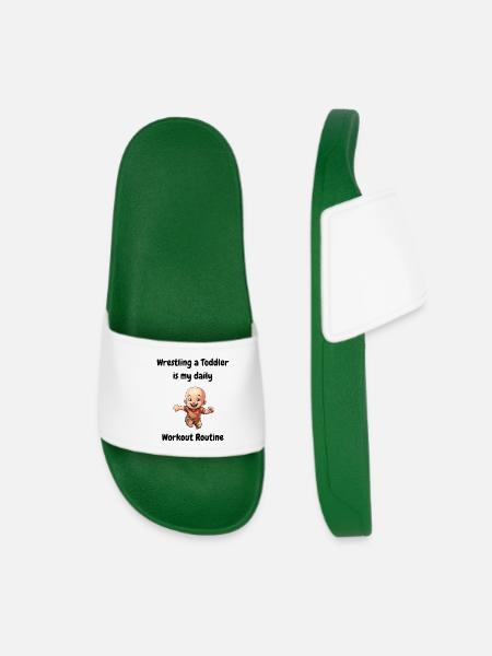 Wrestling a toddler is my daily workout routine. - Women’s Pool Sliders - dark green