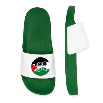 Drapeau de la Palestine rond avec texte PARIS GAZA - Claquettes Femme - vert foncé - Devant