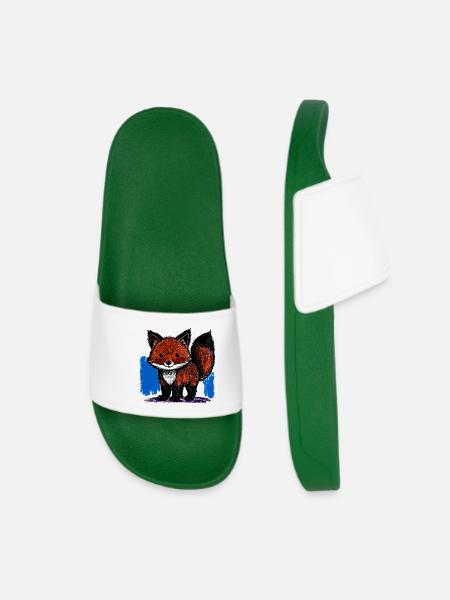 Kleiner Fuchs (Buntstiftzeichnung) - Frauen Badelatschen - Dunkelgrün