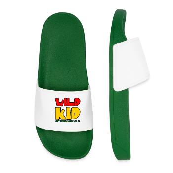 Wild Child Saying in Thick Font - Women’s Pool Sliders - dark green - Front