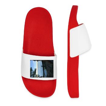 Lake view at sunset - Women’s Pool Sliders - red - Front