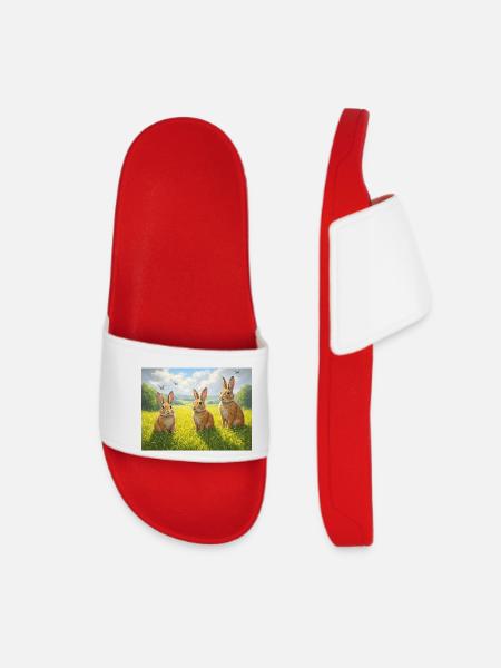 Three rabbits in the spring field - Women’s Pool Sliders - red
