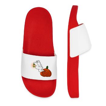 Ghost with lantern over pumpkin - Women’s Pool Sliders - red - Front