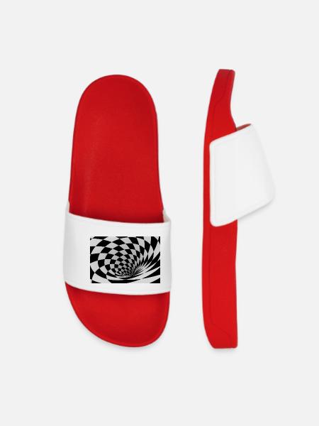 Hypnotic Black and White Spiral - Women’s Pool Sliders - red