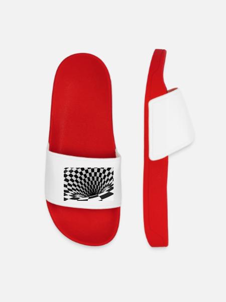 Black and white checkerboard vortex - Women’s Pool Sliders - red