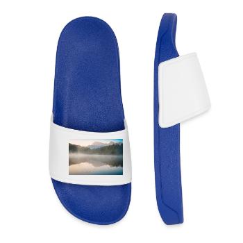 Morning fog at the quiet lake - Women’s Pool Sliders - royal blue - Front