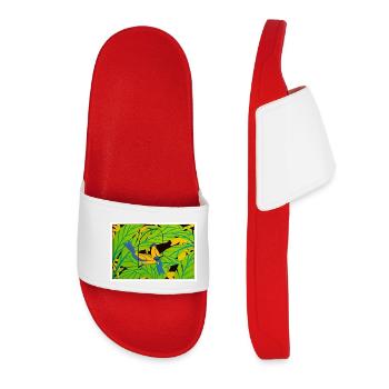 Tropical Birds in Green Foliage - Women’s Pool Sliders - red - Front