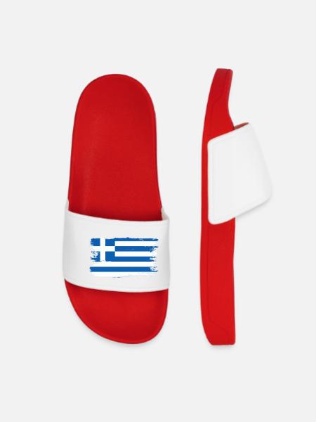 Greek Flag Brushstroke - Women’s Pool Sliders - red