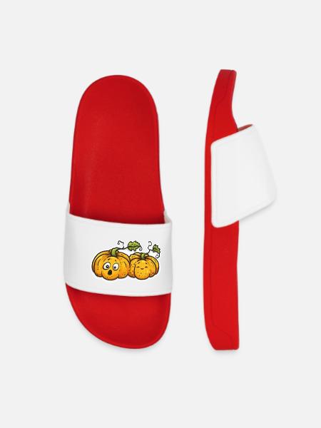Cute Pumpkin Couple - Halloween Fall Comic - Women’s Pool Sliders - red