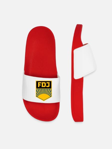FDJ - Freie Deutsche Jugend (eckig, dreifarbig) - Frauen Badelatschen - Rot