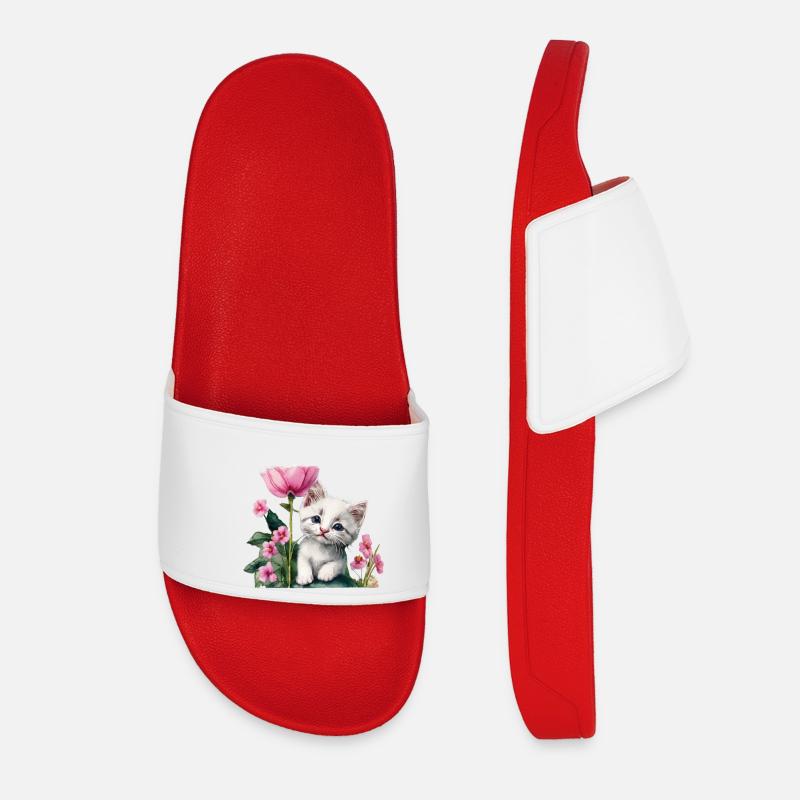 White kitten - Women’s Pool Sliders - red