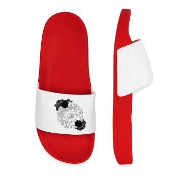 Grabstein Ornament, Rosenblüte, goth - Frauen Badelatschen - Rot - Vorne