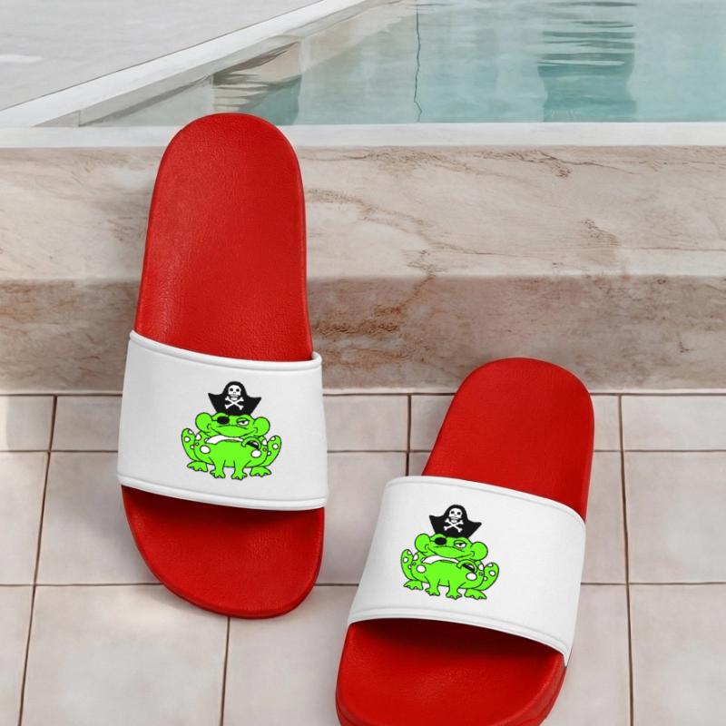 Frog Captain Cap Toad Funny Comic Cartoon Women’s Pool Sliders