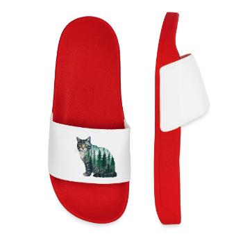 A Forest Cat Painted in Watercolors Forest Cat - Women’s Pool Sliders - red - Front