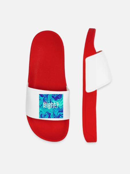 Right? Marbled Blues Typography - Women’s Pool Sliders - red
