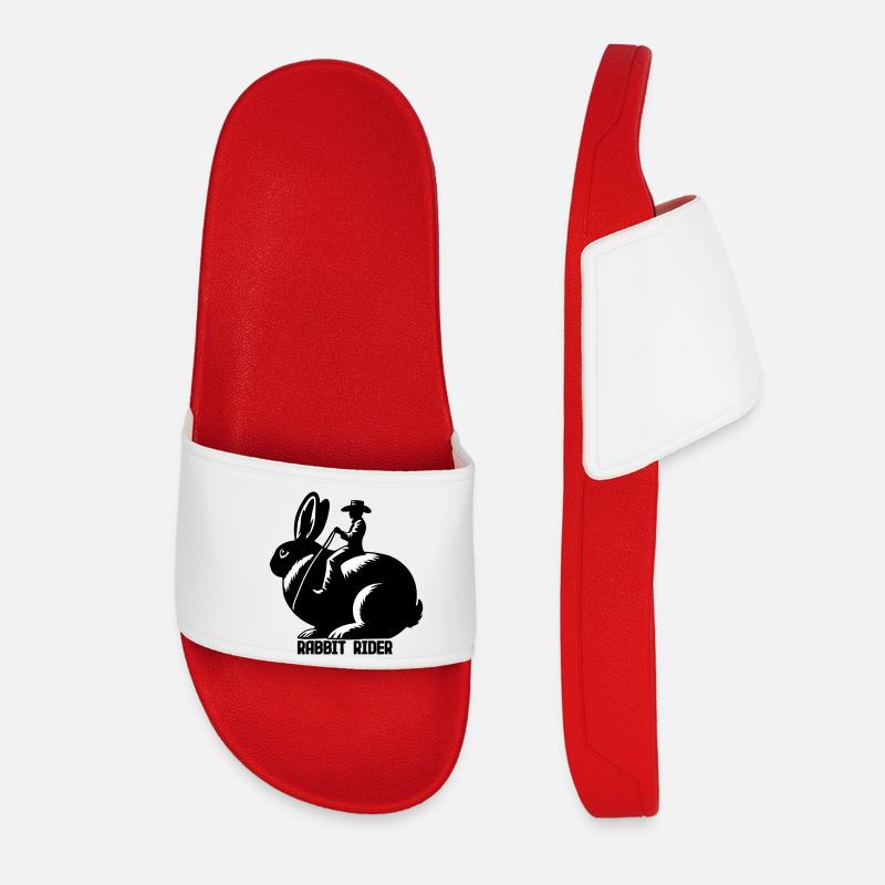 Rabbit Rider (text - no outline, 3-Color) - Women’s Pool Sliders - red