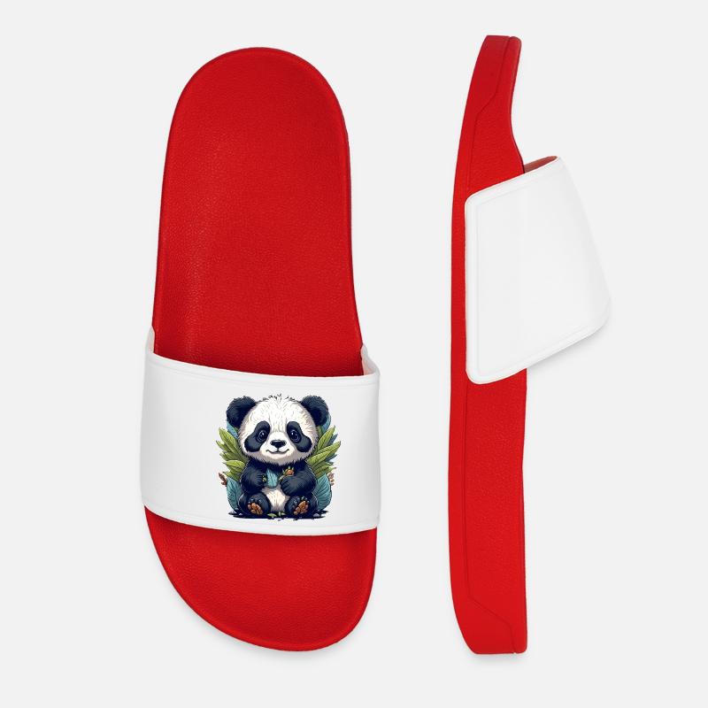 Panda in the leaf forest - Women’s Pool Sliders - red
