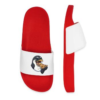 Dessin animé Drôle de cochon mangeant de la pizza Fast Food - Claquettes Femme - rouge - Devant