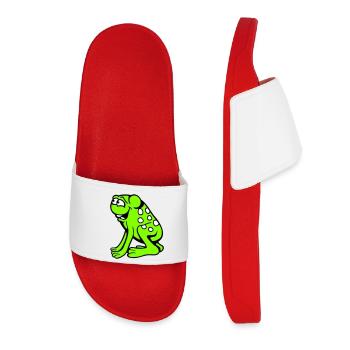 Frog Toad Laughing Funny Silly Cheeky Sitting Comic - Women’s Pool Sliders - red - Front