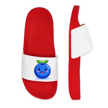 Cute Blue Blueberry – Kawaii Style Illustration - Women’s Pool Sliders - red - Front