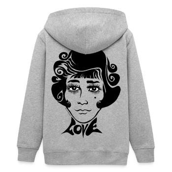 60s Love Sixties Frauengesicht Frau Gesicht female - Teenager Organic Kapuzenjacke Mini Cultivator von Stanley/Stella - Grau meliert - Hinten - AI Model Teenager Male light (155cm)