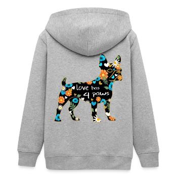 Boston Terrier chien avec des fleurs et des cœurs - Veste à capuche ado bio Stanley/Stella - gris chiné - Dos - AI Model Teenager Male light (155cm)