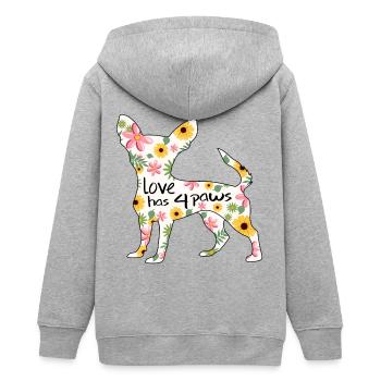 Chihuahua Hund mit Blumen - Teenager Organic Kapuzenjacke Mini Cultivator von Stanley/Stella - Grau meliert - Hinten - AI Model Teenager Male light (155cm)