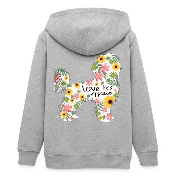 Malteser Hund mit Blumen und Herzen - Teenager Organic Kapuzenjacke Mini Cultivator von Stanley/Stella - Grau meliert - Hinten - AI Model Teenager Male light (155cm)