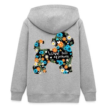 Bichon frisé chien avec des fleurs et des cœurs - Veste à capuche ado bio Stanley/Stella - gris chiné - Dos - AI Model Teenager Male light (155cm)
