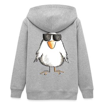 Huhn mit cooler Sonnenbrille - Hahn - Gockel - Teenager Organic Kapuzenjacke Mini Cultivator von Stanley/Stella - Grau meliert - Hinten - AI Model Teenager Male light (155cm)