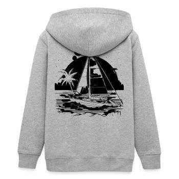Sailing Drawing - Teens Organic Zip-up Hoodie by Stanley/Stella - heather grey - Back - AI Model Teenager Male light (155cm)