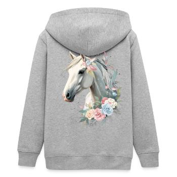 Pferd mit Blumenkranz Aquarell - Teenager Organic Kapuzenjacke Mini Cultivator von Stanley/Stella - Grau meliert - Hinten - AI Model Teenager Male light (155cm)